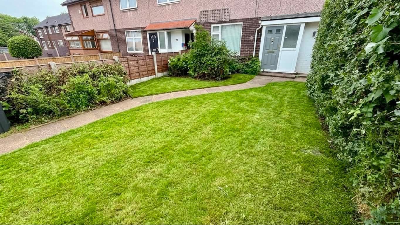 Freshly cut lawn with neat mowing lines